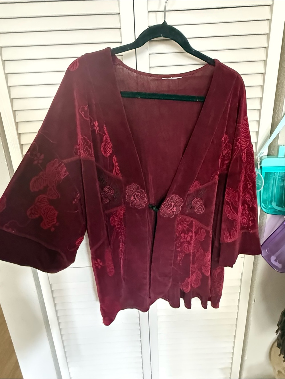 90’s red wine Floral Kimono Cardigan
